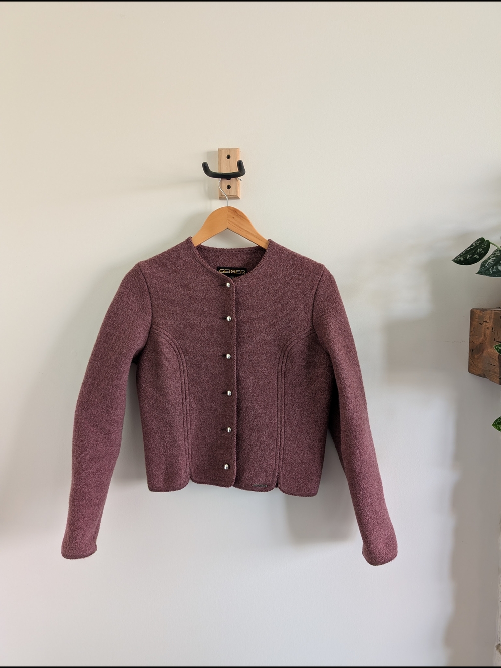 Button-Front Wool Blend Sweater Jacket - Dusty Mauve